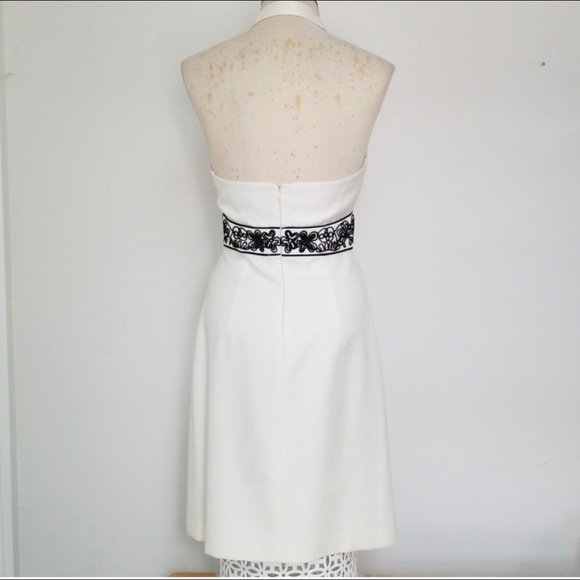 David Meister Ivory Black Embroidered Halter Dress - Picture 2 of 6